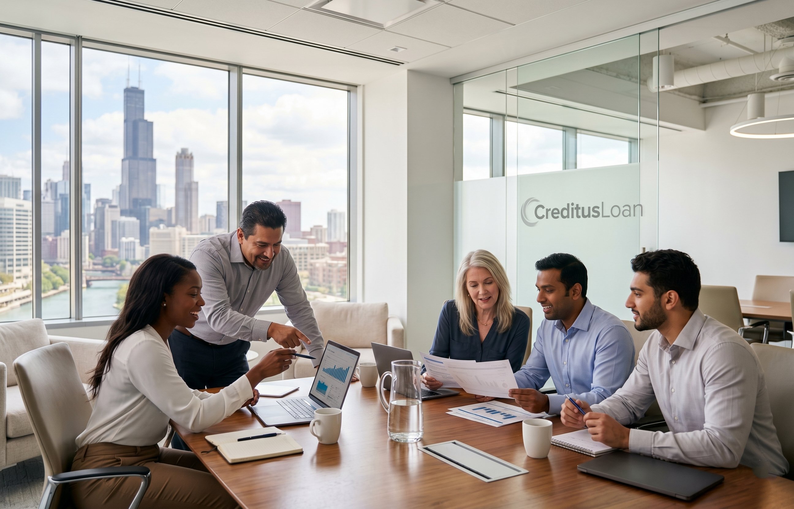 Diverse team collaborating in modern office