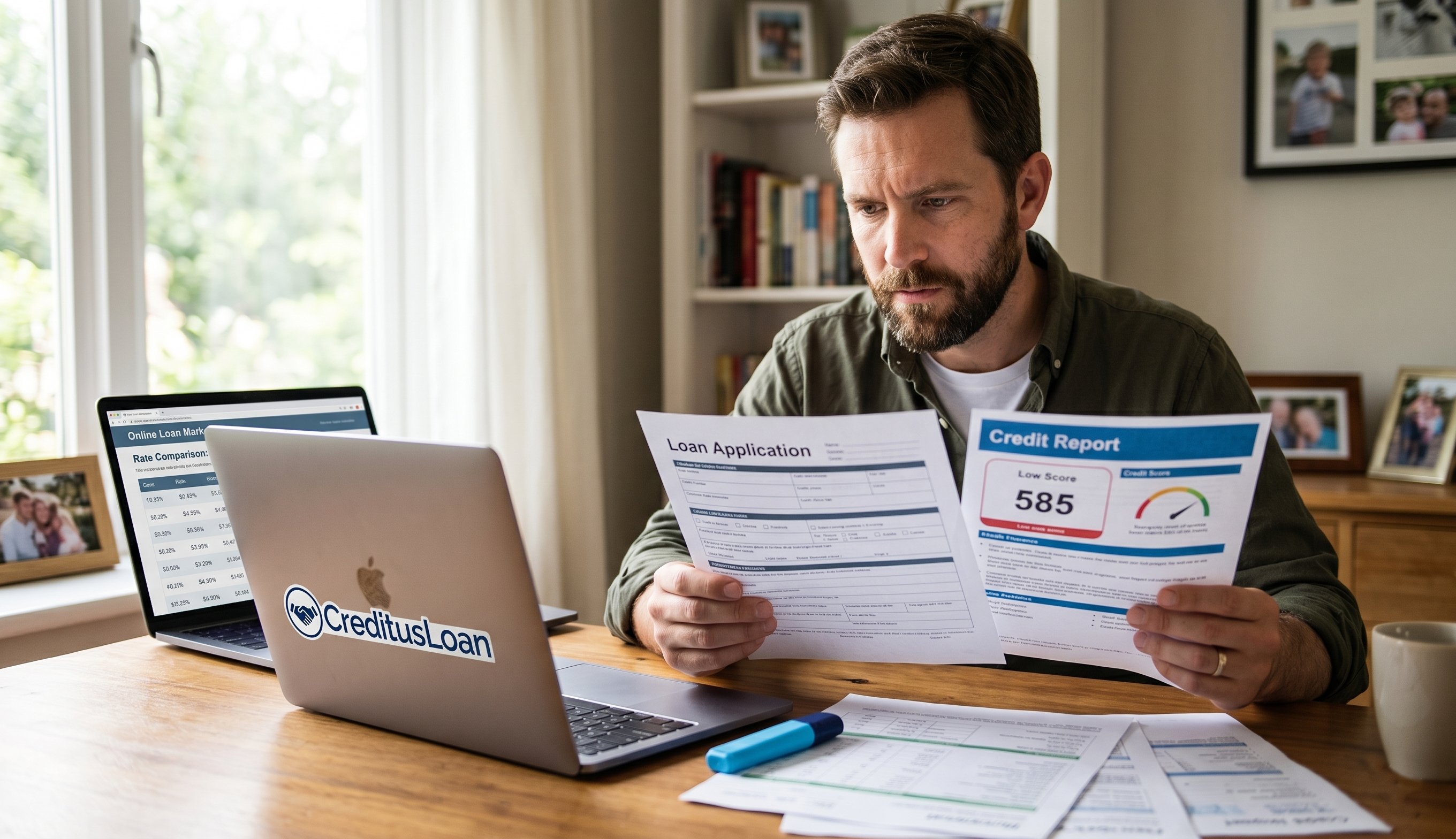 Person reviewing personal loan documents for bad credit approval
