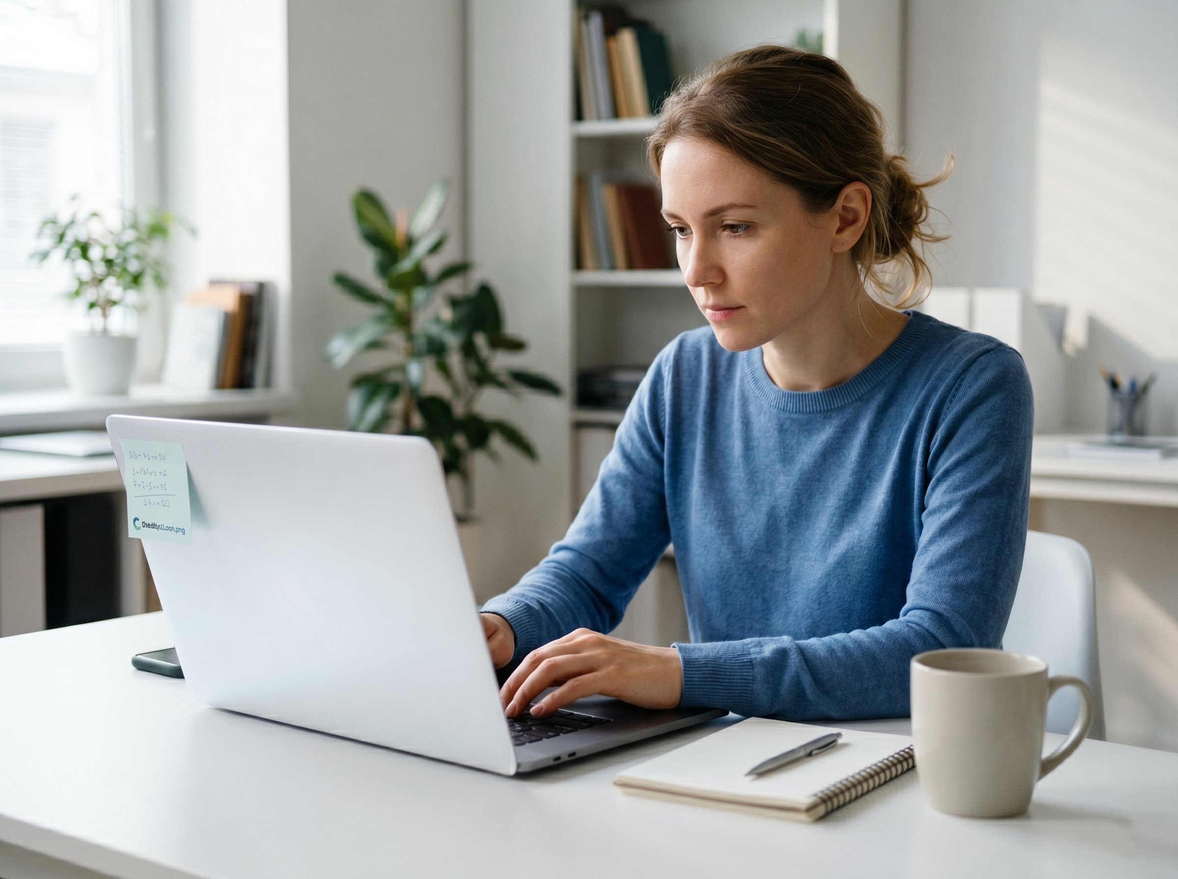 Person completing online loan application on laptop